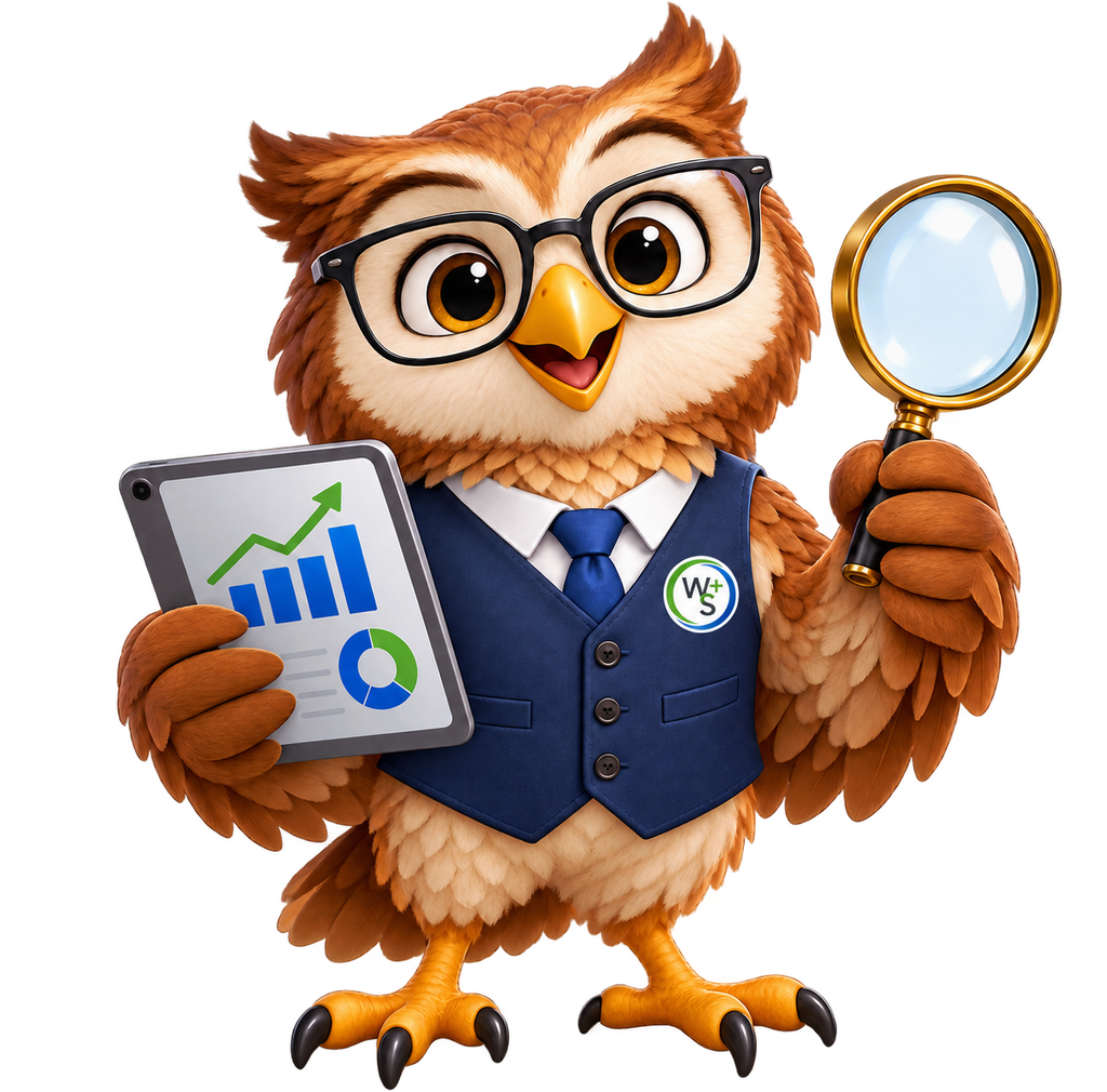 Dash, the Web Strategy Plus owl mascot and data guide